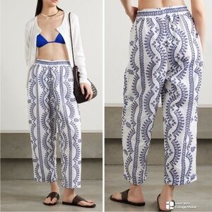 Charo Ruiz Ibiza Lya Blue Broderie Anglaise Cotton-Blend Taper Wide Leg Pants XL